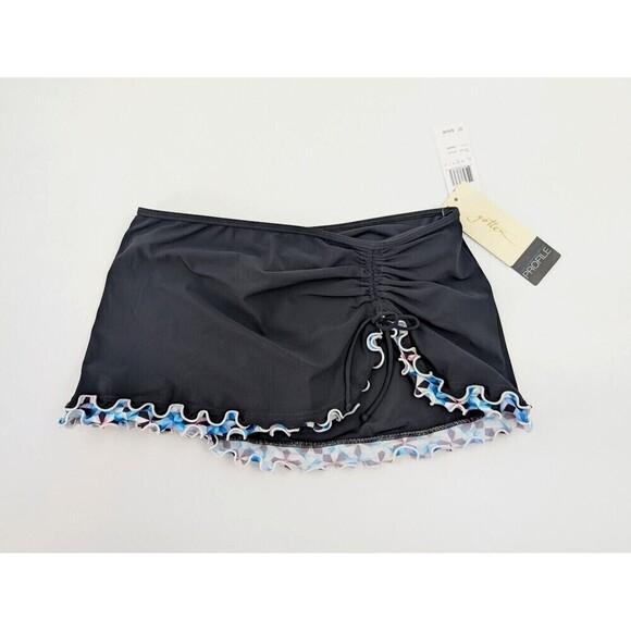 Profile by Gottex Swim Skirt Womens 6 Black Serendipity Cinch Tie Lettuce Ruffle - Picture 1 of 15